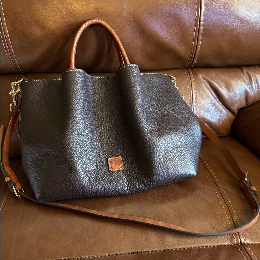 Dooney & Bourke Brown Leather Shoulder Bag with Gold Accent